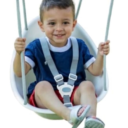 Swurfer Coconut Baby Swing Outdoor, 3- Point Adjustable Safety Harness, Secure, Safe Quick Click Locking System, Blister-Free Rope, Easy Installation, Ages 6-36 Months