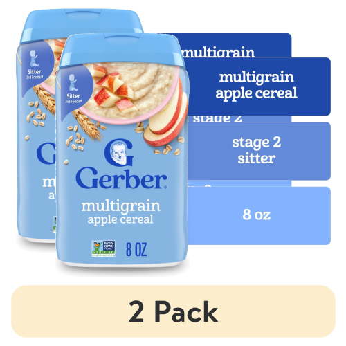 (2 pack) Gerber Stage 2 Baby Food, Multigrain Apple Cereal, Whole Grains, Baby Cereal 8 oz