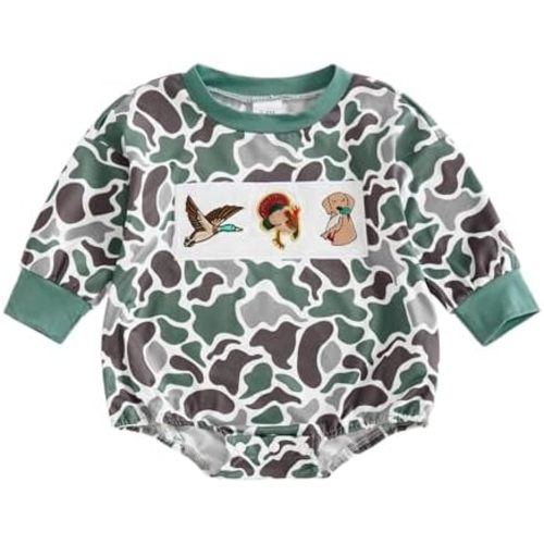 Baby Boy Duck Hunting Clothes Short Sleeve Camo Bubble Romper Shirt Onesie Bodysuit Infant Summer Outfit