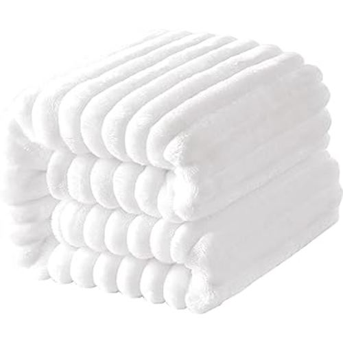 NTBAY Plush Flannel Twin Bed Blanket, 60X80 Inches Soft and Warm Lightweight Blanket with Striped Texture Bed Blanket for Couch Sofa Bed All Seasons, 60"x80", White