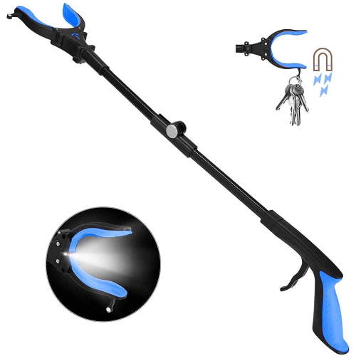 KEKOY 32" Foldable Reacher Grabber Tool with Light, Extra Long Trash Claw Grabber, FSA/HSA Eligible Reaching Aid Tool for Trash Pick up, Blue