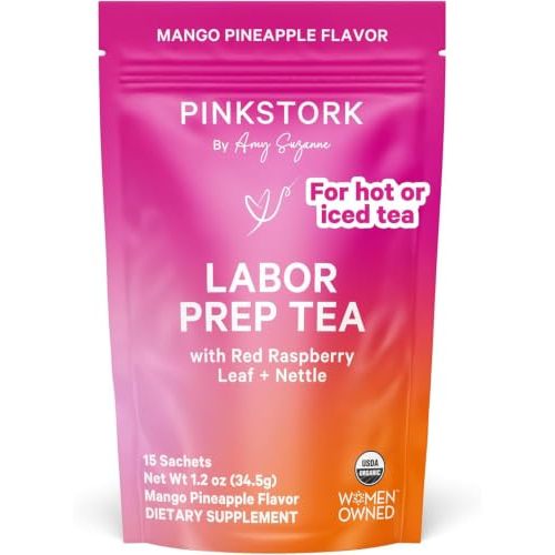 Pink Stork Organic Labor Prep Tea, Mango-Pineapple, 30 Cups | Red Raspberry Leaf Tea with Nettle and Moringa, Third Trimester Pregnancy Tea, Labor and Delivery Essentials For Women