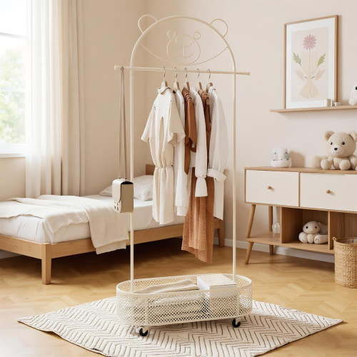 Topcobe Kid Clothes Rack with 3 Adjustable Heights and Wheels, Kids Furniture for Living Room Bedroom-White