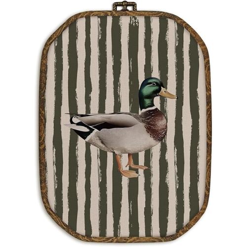 dvhdajed Vintage Mallard Duck Wall Art Decor, Duck Nursery Decor,Vintage Ducks Framed Canvas Art, Olive Farmhouse Ducks Octagon Wall Hanging Decoration for Bedroom Living Room Bathroom, 10.2x7 Inch