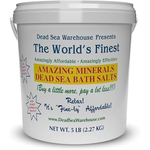 Dead Sea Warehouse-Amazing Minerals Dead Sea Bath Salts,100% Full Mineral Therapeutic Bath Salts, Detoxifying & Moisturizing, Exfoliating for Dry Skin, Unscented(5 lbs)