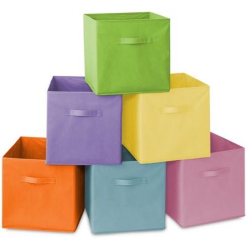Casafield Set of 6 Collapsible Fabric Storage Cube Bins, Multicolor - 13" Foldable Cloth Baskets for Shelves and Cubby Organizers