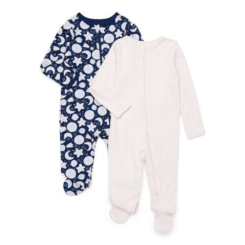 Wonder Nation Baby Gender Neutral Zip Front Footed Sleep N Play Pajamas, 2-Pack, Sizes Preemie-6/9 Months