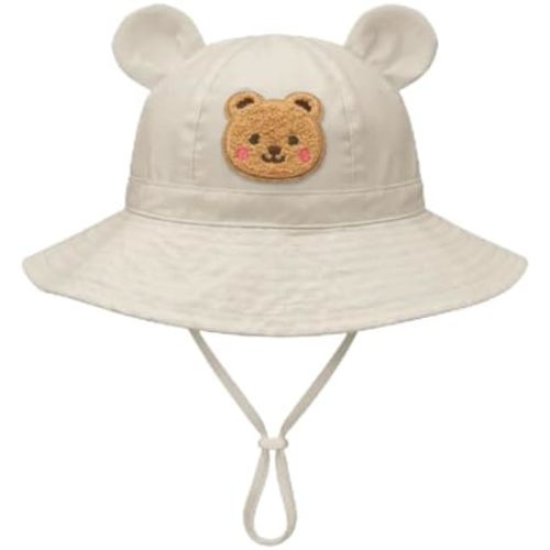 Baby Toddler Sun Hat Wide Brim Baby Bucket Hats with Bear Ears Infant Beach Hat, Bear Face Sun Hat for Toddlers Summer 0-4T