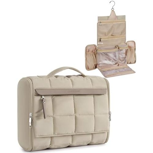 BAGSMART Travel Toiletry Bag, Extra Large Full-open Hanging Toiletry Bag for Women, Puffy Cosmetic Makeup Bag Organizer with Handle for Accessories, Essentials, Toiletries (Brown)