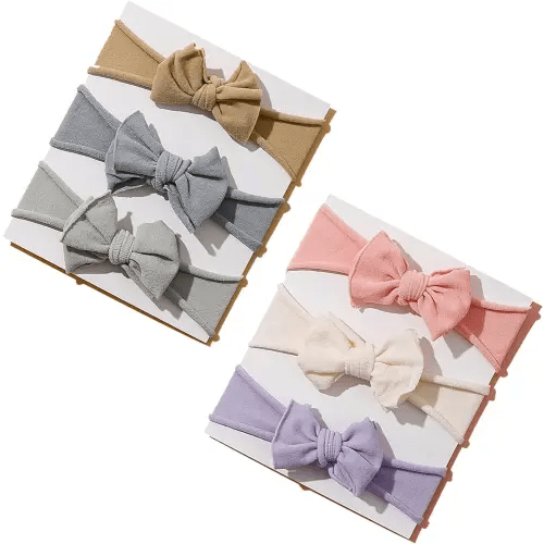 6pcs Baby Girl Hairbands, Soft Nylon Headbands with Knot Baby Bows, Stretchy Hair Accessories for Newborn Infant Toddlers Kids(Multicoloured)