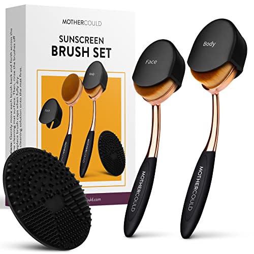 Mothercould Sunscreen Brush Set - Lotion Applicator for Kids, Babies, Families, and Adults | Safe for Face & Body | Travel-Friendly Design with Protective Caps & Cleaning Mat (2 Pack) (Black)