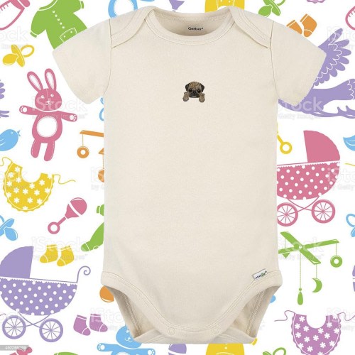 Pug Embroidered Patch Baby Onesie, Unisex Infant Bodysuit