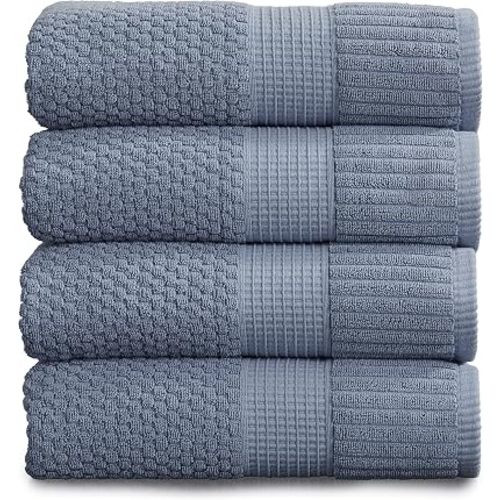 NY Loft 100% Cotton 4-Pack Bath Towel Set | Flint | Oeko-TEX | Quick-Dry