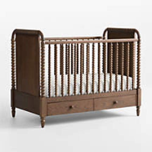 Jenny Lind Heirloom Deep Brown Wood Convertible Storage Baby Crib with Toddler Bed Rail
