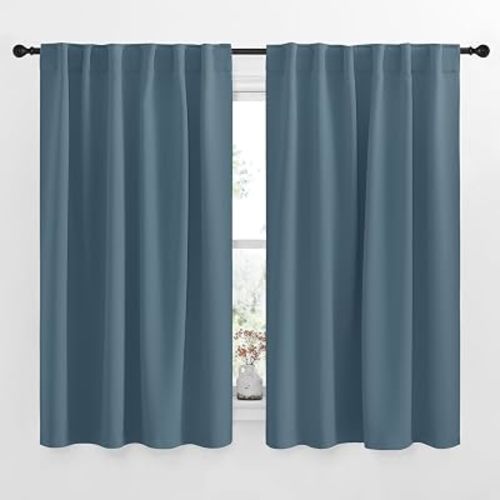 NICETOWN Blackout Curtains Window Drapes - (Smoky Blue Color) 52 inches W by 63 inches L, Set of 2, Blackout Curtain Panels for Boy's Nursery