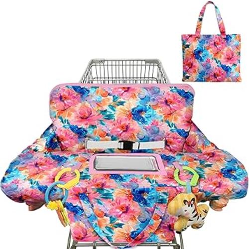 Shopping Cart Cover for Baby 2-in-1 High Chair Cover with Safety Harness Multifunctional Colorful Flowers Cart Covers for Babies Soft Padded Grocery Cart Cover for Baby Boy Girl