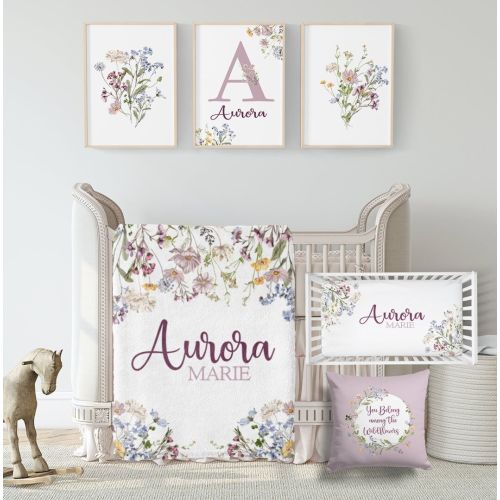 Baby Girl Crib Bedding Set - Wildflower Nursery Bedding Set- Floral Bedding Set- Personalized Nursery Bedding- Wildflower Crib Bedding- A553
