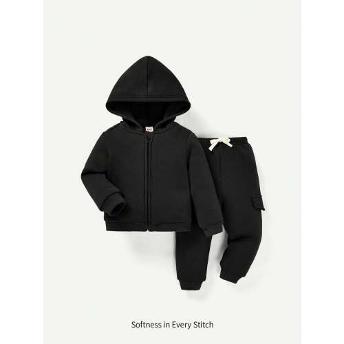 Cozy Pixies 2pcs Baby Boy Solid Color Hoodie Sweatshirt And Elastic Waist Pants Set