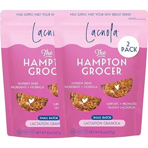 The Hampton Grocer Lacnola Lactation Granola, 2 pack - Healthy Granola for Breastfeeding Moms to Increase Milk Supply | Made from a Galactagogue Superfood Blend with Oats, Flax, Moringa, Almonds, Pumpkin Seeds & Coconut | Lactation Support, Lactation Snac