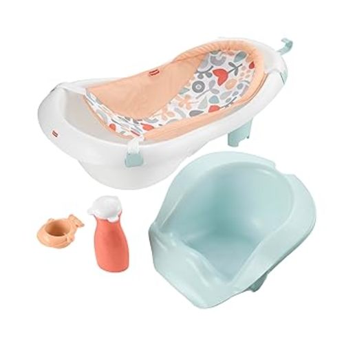 Fisher-Price™ Baby to Toddler Bath 4-in-1 Sling 'N Seat Tub with Removable Infant Support and 2 Toys, Summer Blossoms