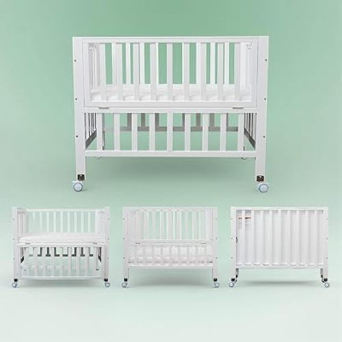 Flwrgirl Foldable Mini Baby Crib,4-in-1 Convertible Bedside Crib