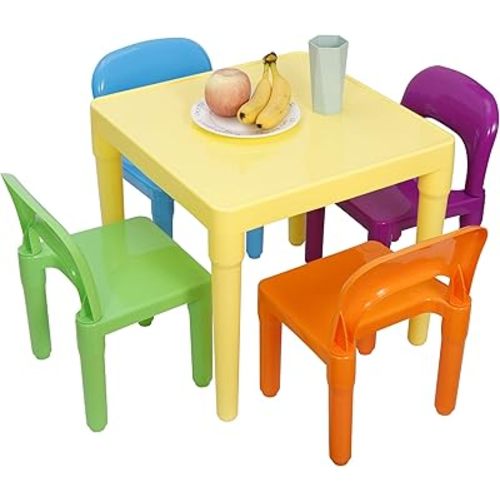 ZENY Kids Plastic Table and 4 Chairs Set, Multicolor Play Room Furniture for Reading, Train, Art, Crafts