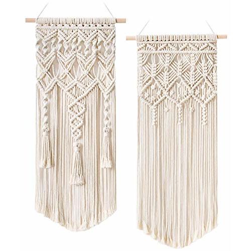 Mkono 2 Pcs Macrame Woven Wall Hanging Boho Chic Geometric Art Decor - Beautiful Bedroom Nursery Apartment Home Decoration, Gift for Girls Adults Birthday Christmas, 28" L x 13" W