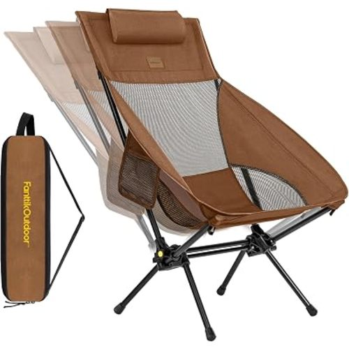 FanttikOutdoor Zeta L8 Max Camping Chair, Portable & Lightweight, Comfort-Driven Foldable Rocking Chair with Carry Bag for Camping, Hiking, Patio, Fishing, Support up to 250 lbs, Brown