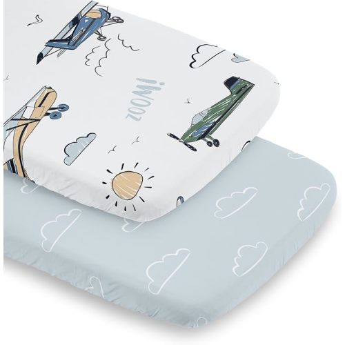 Sweet Jojo Designs 2-Piece Baby Bassinet Sheets Set (Vintage Airplane) for Boys, Infant Newborn Nursery, Oval, Rectangle & Hourglass Mattress (Blue Clouds & Air Plane Transportation, Aviator Aviation)