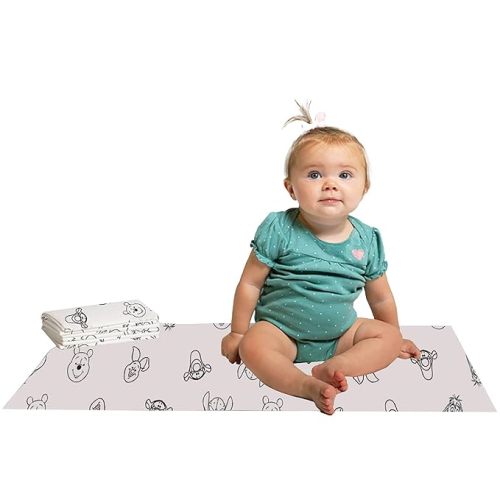 Disney Baby by J.L. Childress Disposable Changing Pads for Baby - Diaper Changing Table Covers, Travel Essentials for Babies, Absorbent Liner Pads, Leak-Resistant, 26"x18" - Winnie The Pooh, 24 Count