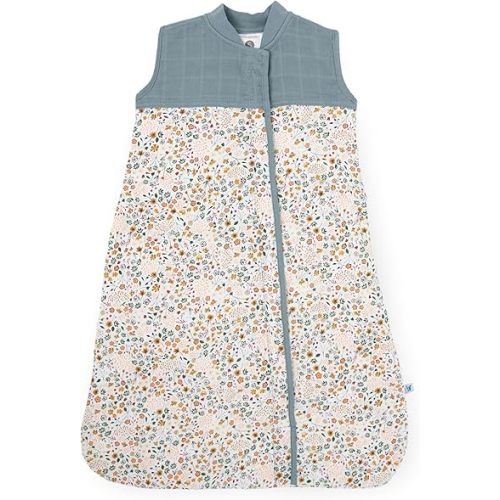 Little Unicorn 6-12 Month Quilted Sleep Sack 2.6 TOG | Soft & Breathable Muslin Cotton for safer sleep | 2 way zipper (Pressed Petals)