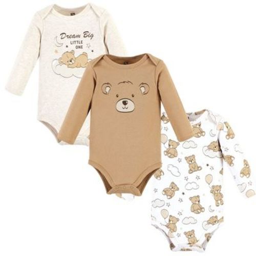 Hudson Baby Basics Infant Baby Essential Long Sleeve Bodysuits 3-Pack, Teddy Bear Snuggles, 6-9 Months