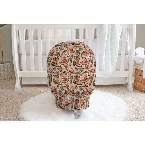 Western Baby Car Seat Cover, Cowboy Car Seat Cover For Baby, Cowboy Baby Gift, Matching Western Nursery Set, Boy Cactus Baby Nursery Theme