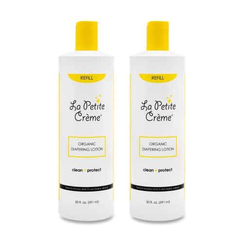 La Petite Creme French Premium Diapering Lotion - Diaper Cream Alternative to Baby Wipes - Moisturizer & Skin Cleanser - USDA Certified Organic Ingredients - Baby Essentials (2 Bottles of 20 oz)