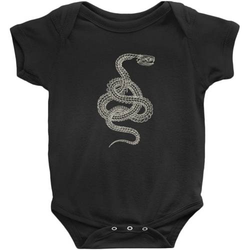 Snake Skeleton Baby Tee. Rattlesnake bones art infant snap bodysuit. Occult python newborn jumper. Rock & punk baby clothes. Halloween gift