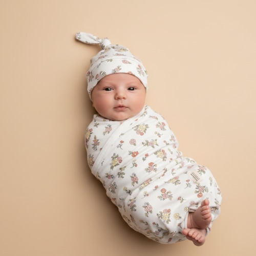 Organic Swaddle Blanket & Hat Set  - Meadow