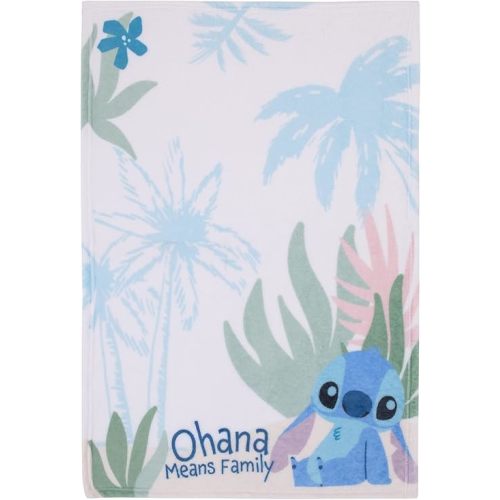 Disney Stitch Ohana Means Family Blue, Green, and White Super Soft Photo Op Baby Blanket