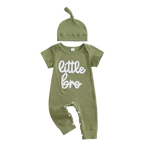 Newborn Boy Stripe Romper Letter Embroidery Round Neck Jumpsuit with Hat | Infant Baby Spring Summer Fall Winter Clothes Set,Very suitable as a holiday gift newborns