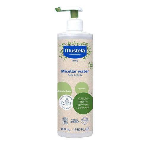 Mustela Certified Organic Micellar Baby Bath Wash Water with Olive Oil and Aloe - Fragrance Free - 13.5 fl oz