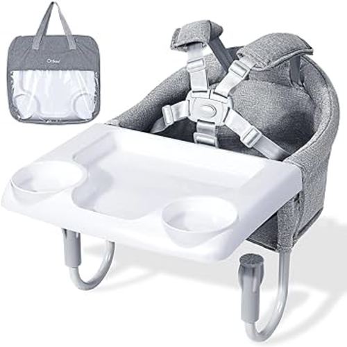 Orzbow Hook On High Chair with Removable Dining Tray, Folding Portable High Chair with Storage Bags, Baby Table Booster Seat, Easy Clip on Table Feeding HighChair for Travel, Restaurant and Home, Grey