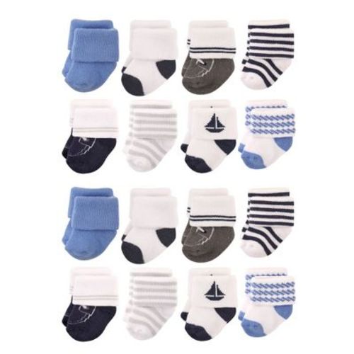 Hudson Baby Cotton Rich Baby Terry Socks 16-Pack, Blue Nautical, 0-6 Months