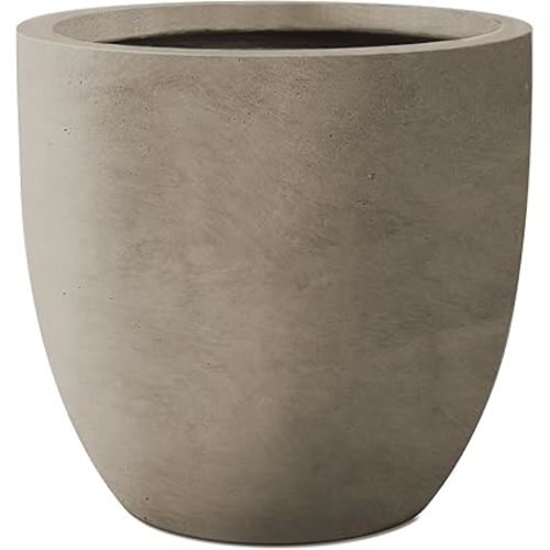 Kante 13.4" Dia Round Concrete Planter, Large Outdoor Modern Indoor Decorative Plant Pots with Drainage Hole and Rubber Plug for Home and Garden, Weathered Concrete