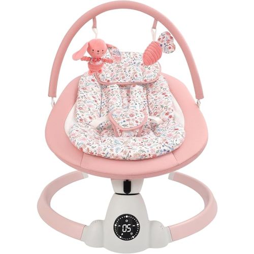 Baby Swing for Infants, Electric Baby Swing with Bluetooth, Portable Infant Swing with 5 Speeds, 10 Lullabies, 5-Point Harness & Remote Control, for Newborns Infants Indoor Outdoor Use (Floral)