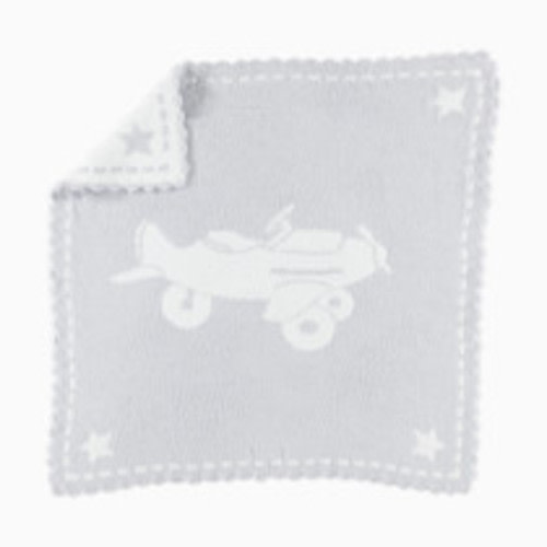 Barefoot Dreams CozyChic Scalloped Receiving Blanket - Blue/White/Airplane