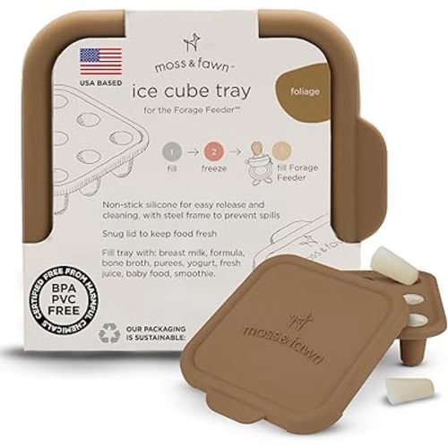 Moss and Fawn Ice Cube Tray - Forage Feeder Freezer & Teething Popsicle Mold for Breast Milk, Formula, Bone Broth, Purees, & Baby Food - BPA, Lead, & PVC-Free - Foliage