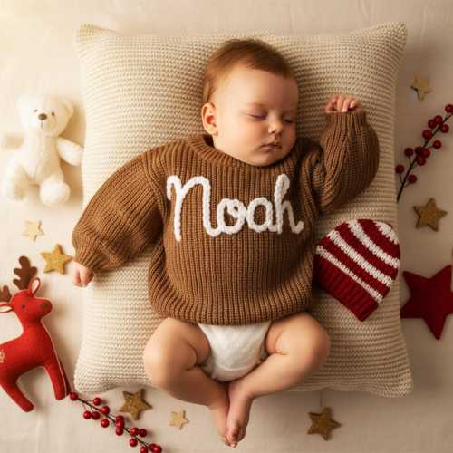 Personalized Embroidered Baby Sweater: Custom Knit Name Jumper