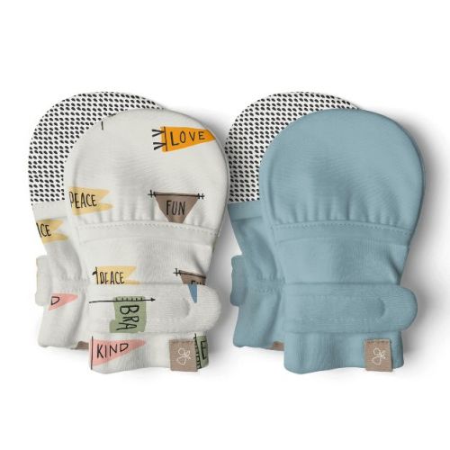 Goumi Stay On 2-Pack Baby Mitts - Stripe Gray + Midnight 3-6M