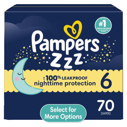 Pampers Swaddlers Overnight Size 6 Diapers, 70 Count - 100% Leak-Proof Nighttime Skin Protection