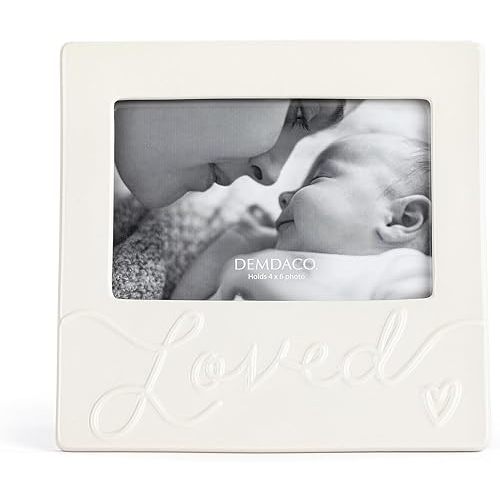 DEMDACO Luxurious Baby Holds 4 x 6 Inch Photo Ceramic Stoneware Wall or Tabletop Picture Frame Cream Color, Loved