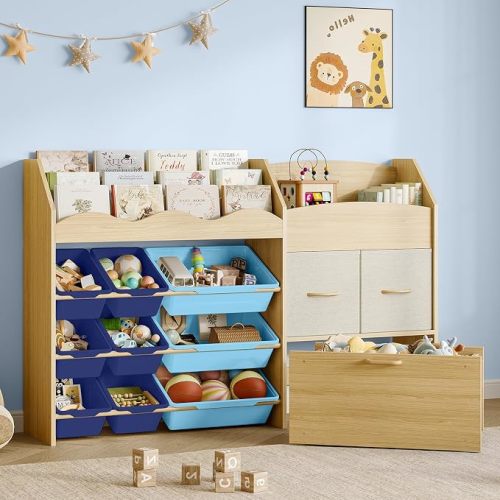 Kids Toy Storage Organizer, Scalloped Shelf, 9 Bins, Toy Chest